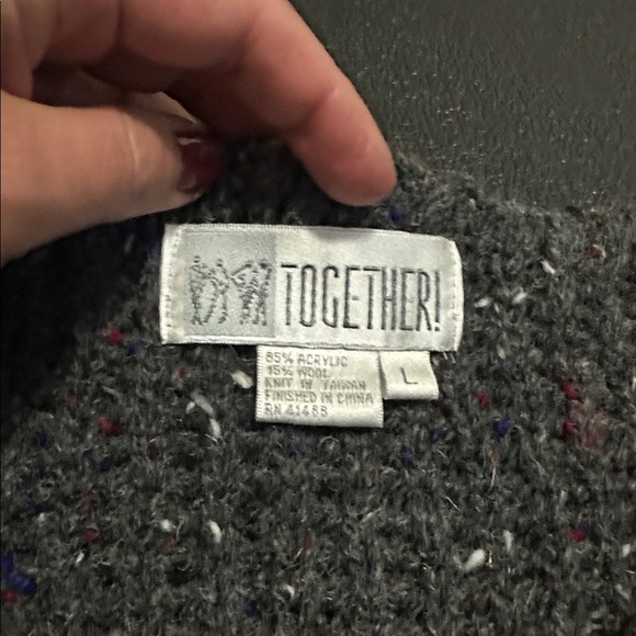 Together 90sGray Knit Sweater with Colorful Accents size large - Picture 3 of 7